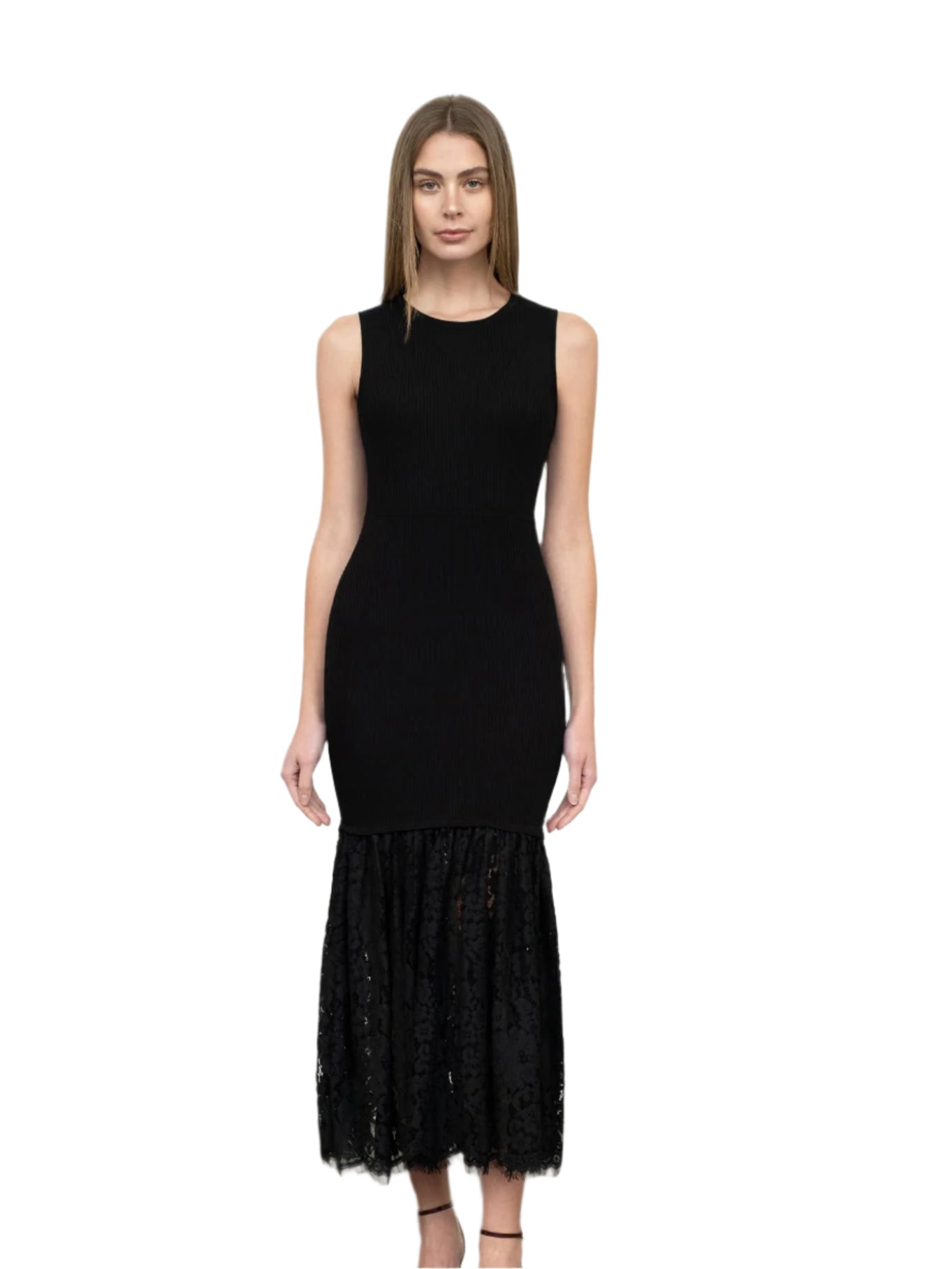 Sleeveless Sweater Lace Hem Dress