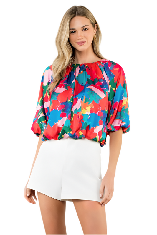 Balloon Sleeve Abstract Top
