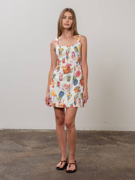 Tropical Print Tie Back Mini Dress