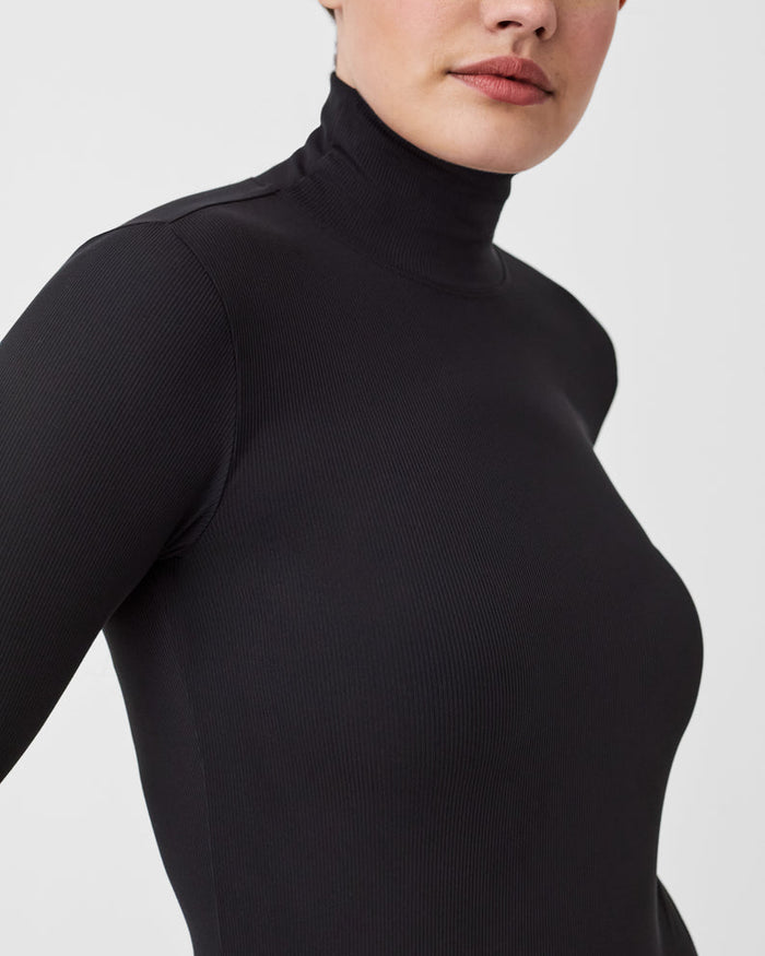 Spanx Suit Yourself Long Sleeve Ribbed Bodysuit in Black