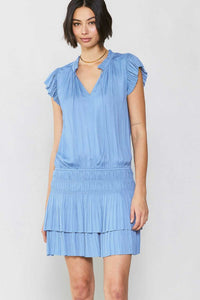 Mari Pleated Mini Dress in Periwinkle Blue