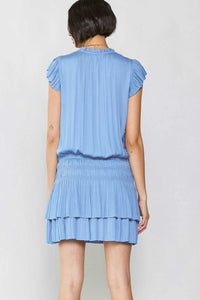 Mari Pleated Mini Dress in Periwinkle Blue