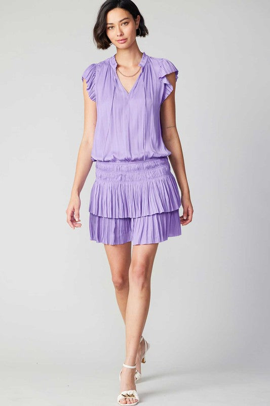 Mari Pleated Mini Dress in Lavender