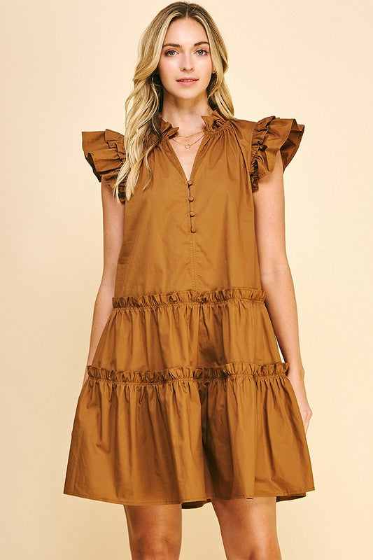 Tiered Ruffle Mini Dress in Toffee