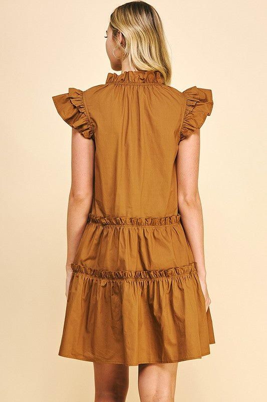 Tiered Ruffle Mini Dress in Toffee