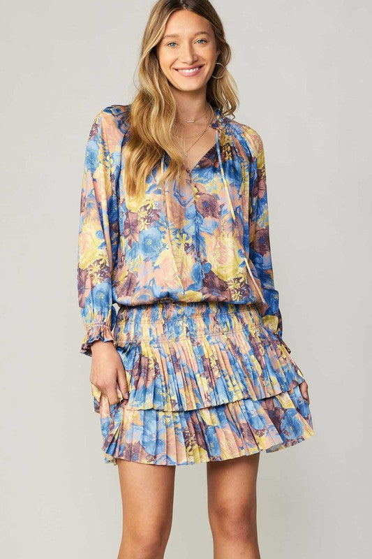 Laura Long Sleeve Dress in Blue Floral
