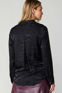 Silk Zebra Button Up Top in Black