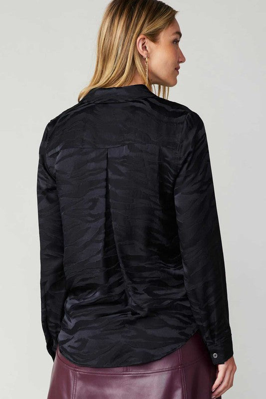 Silk Zebra Button Up Top in Black