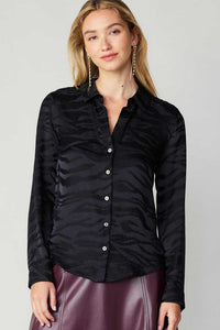 Silk Zebra Button Up Top in Black