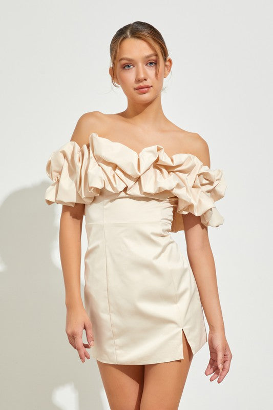 Ruffle Tube Dress in Eggshell