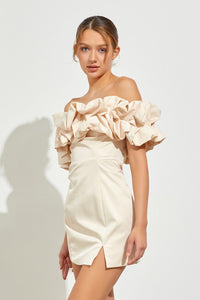 Ruffle Tube Dress in Eggshell