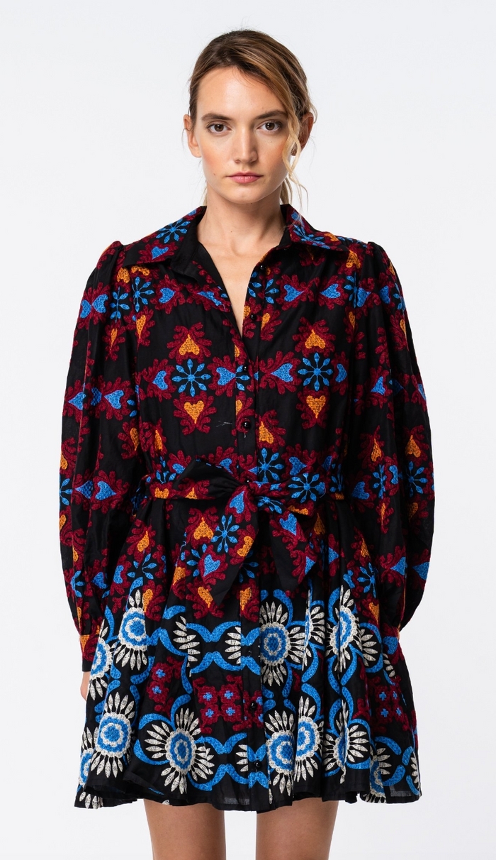 Nena Embroidered Mini Shirt Dress