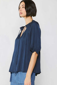 Deana Tie Front Top in Navy