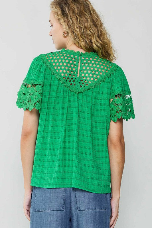 Lace Detail Top in Grass Green