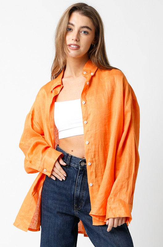 Jada Linen Button Up in Apricot