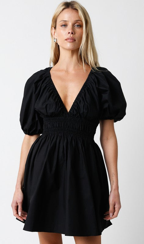 Valerie V Neck Mini Dress in Black