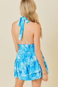 Floral Halter Romper in Blue