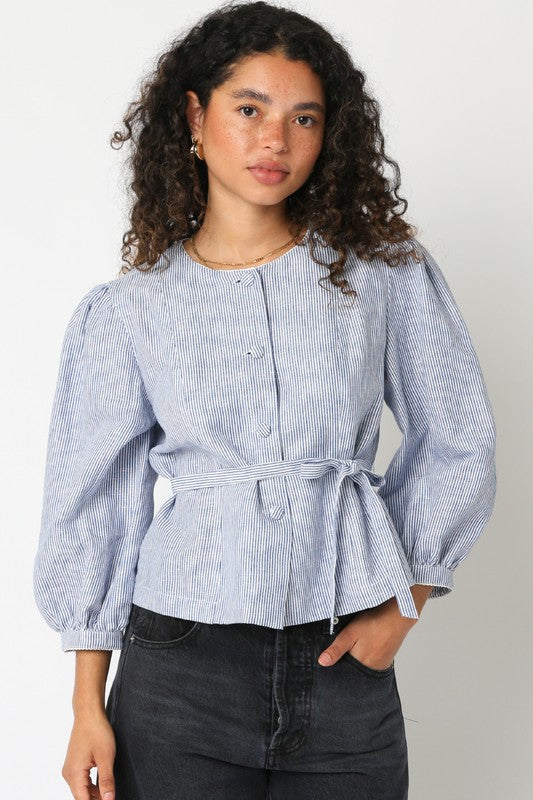 Lilac Tie Waist Top in Denim