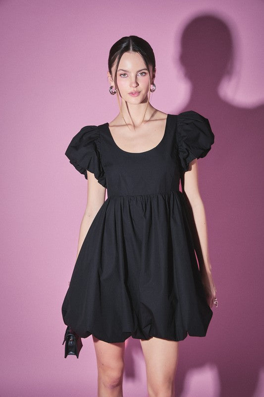 Black Bubble Scoop Mini Dress