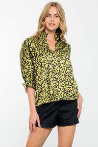Smock Neck Balloon Sleeve Top in Olive