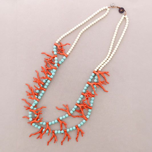 Two Strand Coral Ball Long Neclace