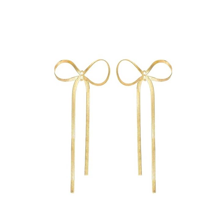 Herringbone Bow Earrings in Gold