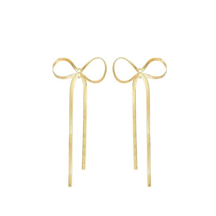 Herringbone Bow Earrings in Gold