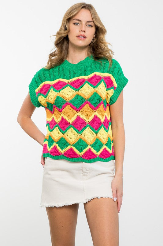 Kelly Short Sleeve Pattern Sweater