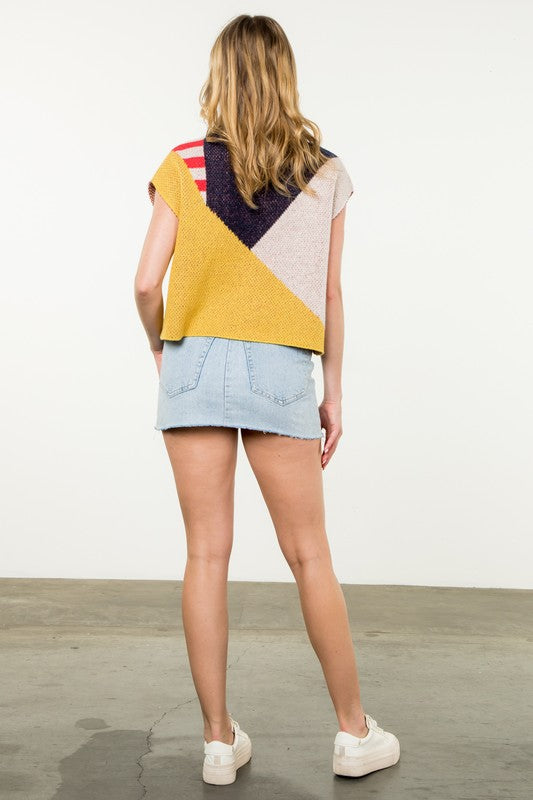 Geometric Mock Neck Knit Top