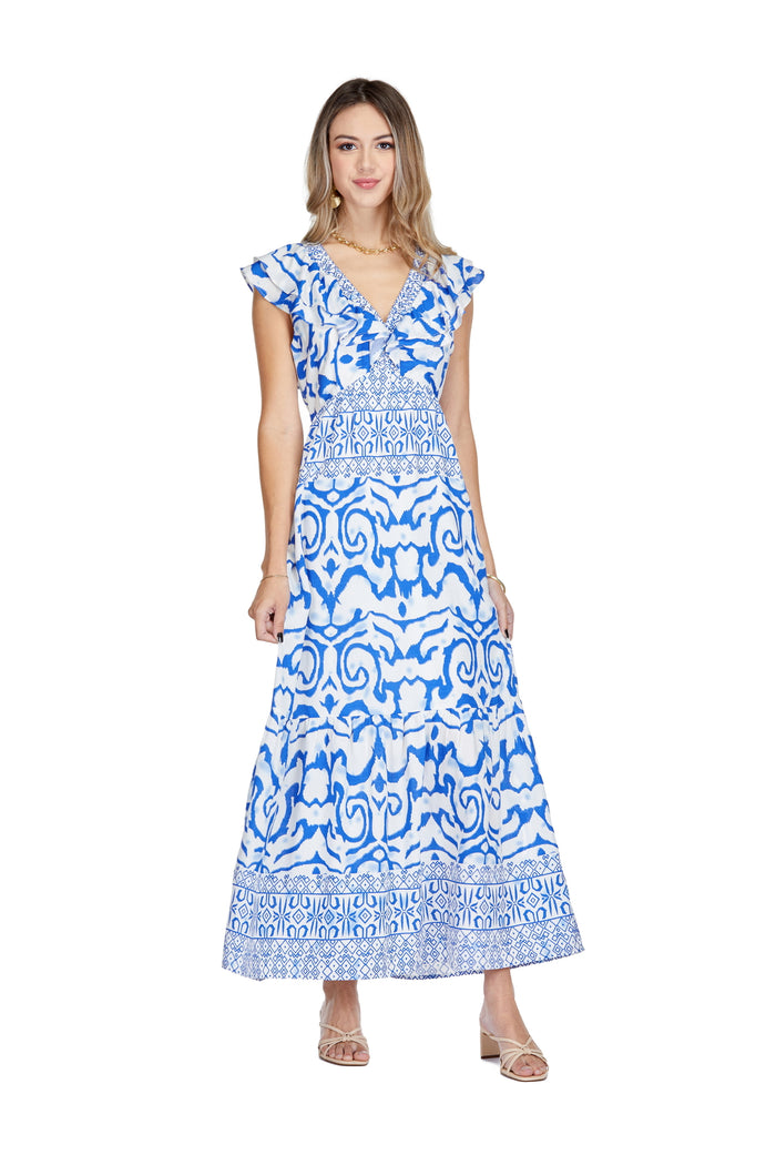 Ruffles Maxi Dress in Oceanic Border