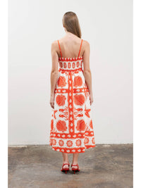 Red Patterned Midi Dress