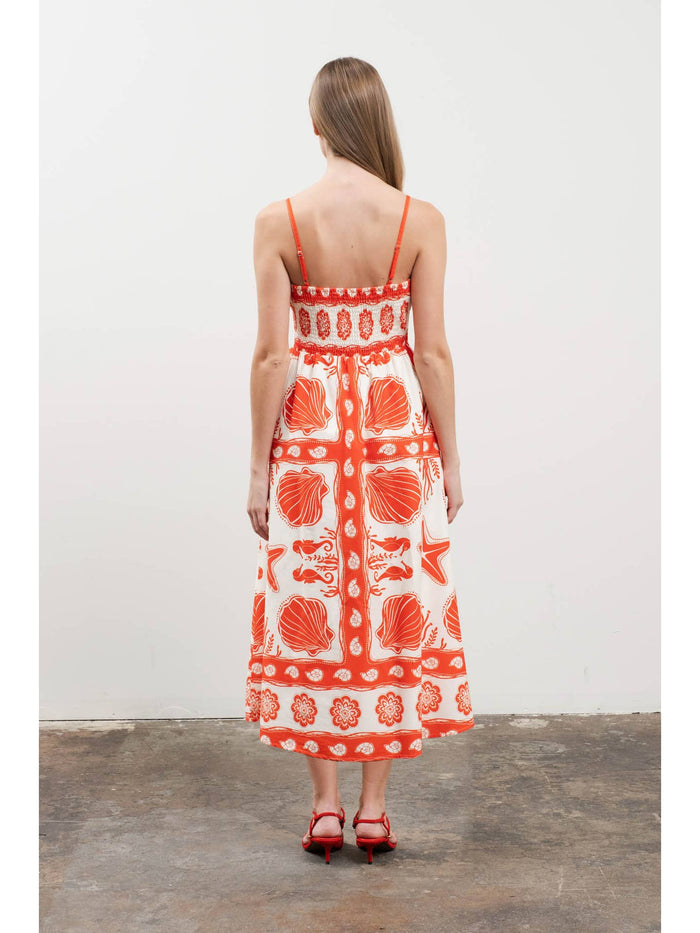 Red Patterned Midi Dress