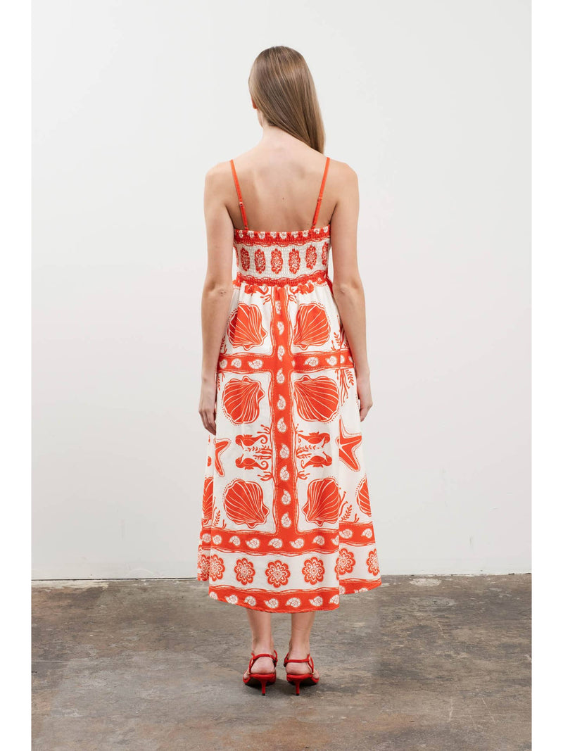 Red Patterned Midi Dress