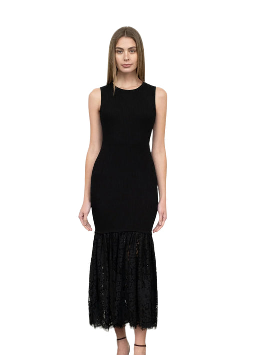 Sleeveless Sweater Lace Hem Dress
