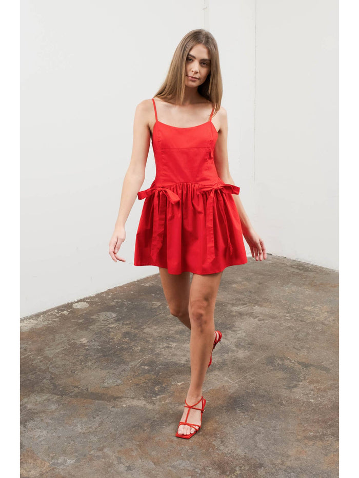 Front Bow Mini Dress in Red
