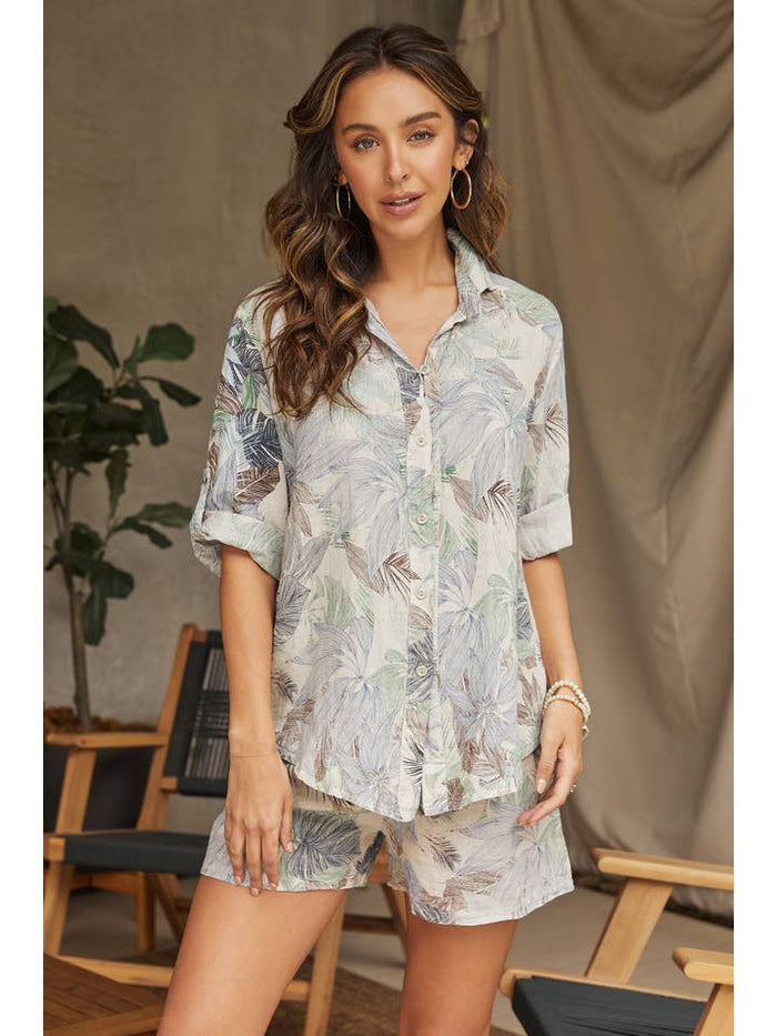 Palm Print Linen Shirt