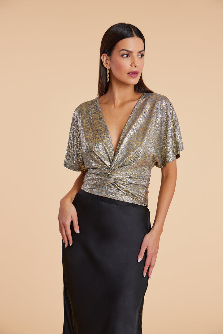 Metallic Twist Front Top