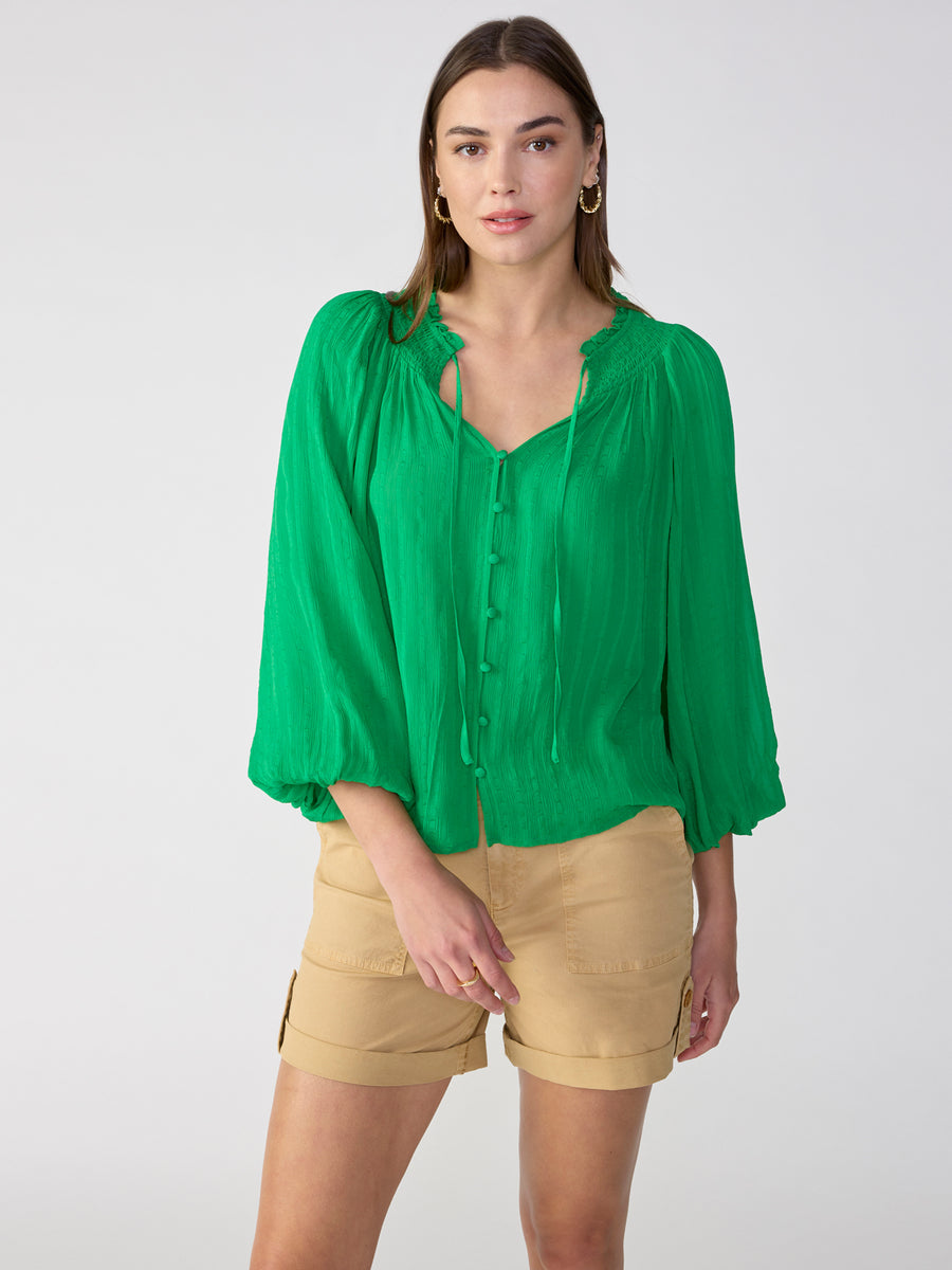 Breezy Smock Neck Top in Green