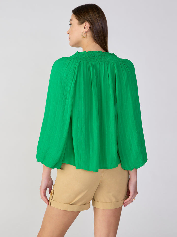 Breezy Smock Neck Top in Green