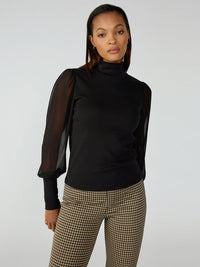 On My Mind Mesh Sleeve Top in Black