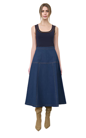 Mixed Media Denim Midi Dress