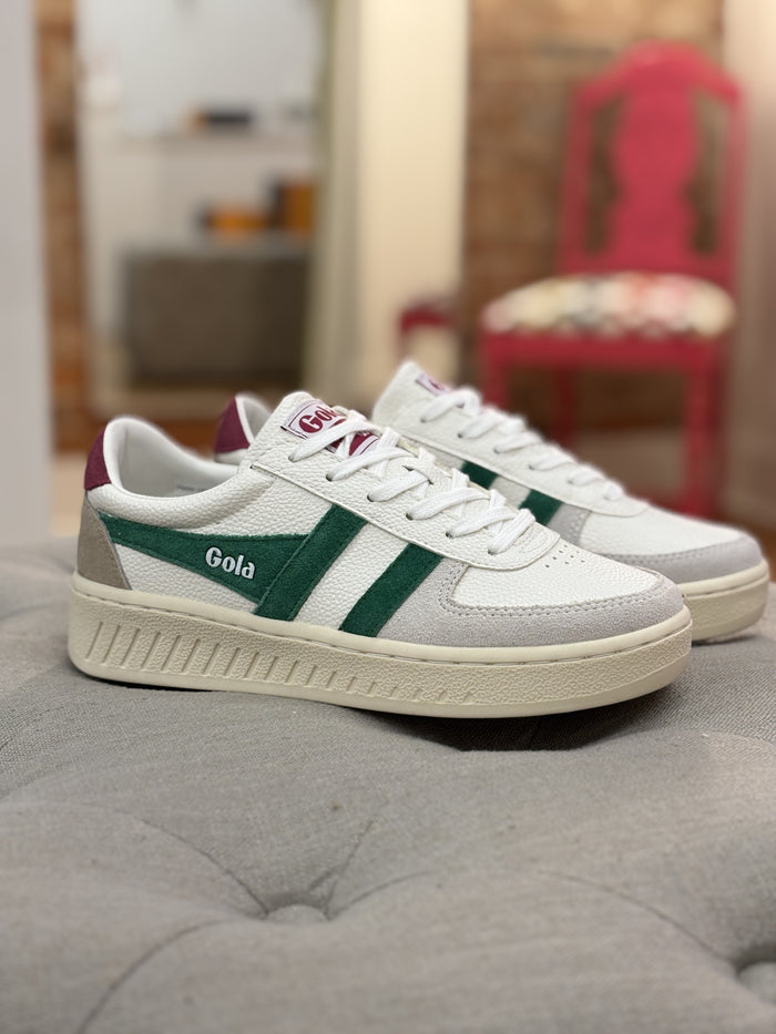 GOLA Grandslam Trident Sneakers in White/Emerald/Cerise
