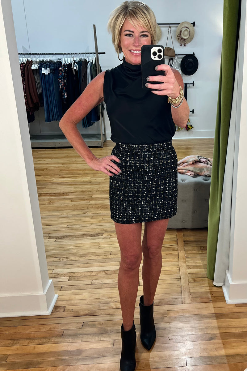 Celeste Mini Skirt in Black Tweed