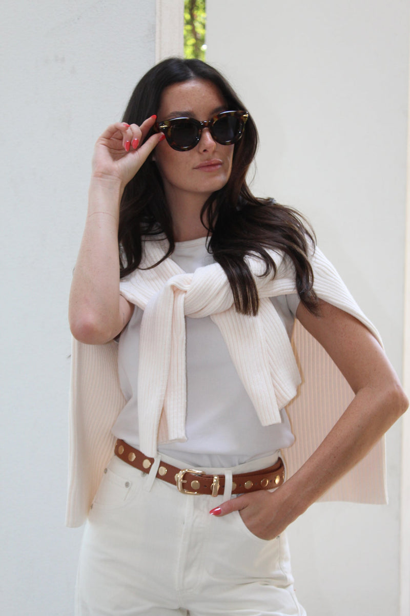Studded Belt in Brown and Gold