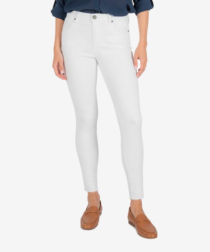 Connie High Rise Ankle Skinny with Raw Hem in Optic White