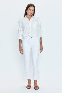 Lennon Pintuck High Rise Crop Boot in White