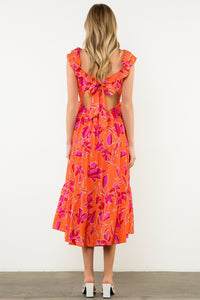 Ruffle Tie Back Midi Dress