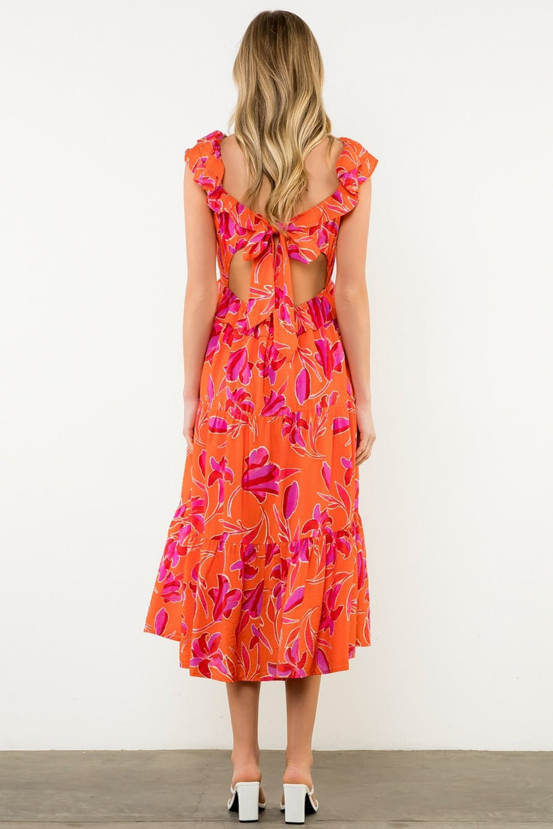 Ruffle Tie Back Midi Dress