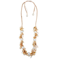Neutral Sandy Beige Spiral Abalone Seashell & Pearl Necklace