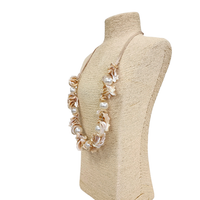 Neutral Sandy Beige Spiral Abalone Seashell & Pearl Necklace